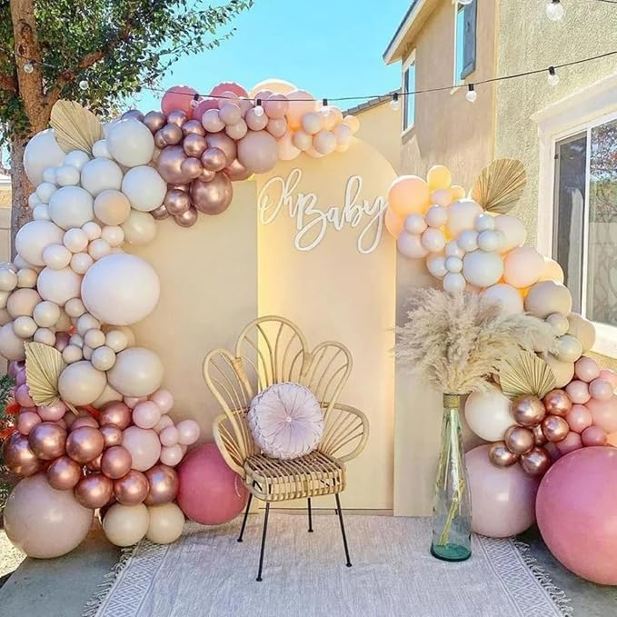 Dusty Pink Balloons Arch Kit, 108 Pcs Blush Pink Garland with Double Stuffed White Apricot Latex Balloon Metallic Champagne Gold for Girls Boho Princess Baby Shower Birthday Wedding Party Decoration