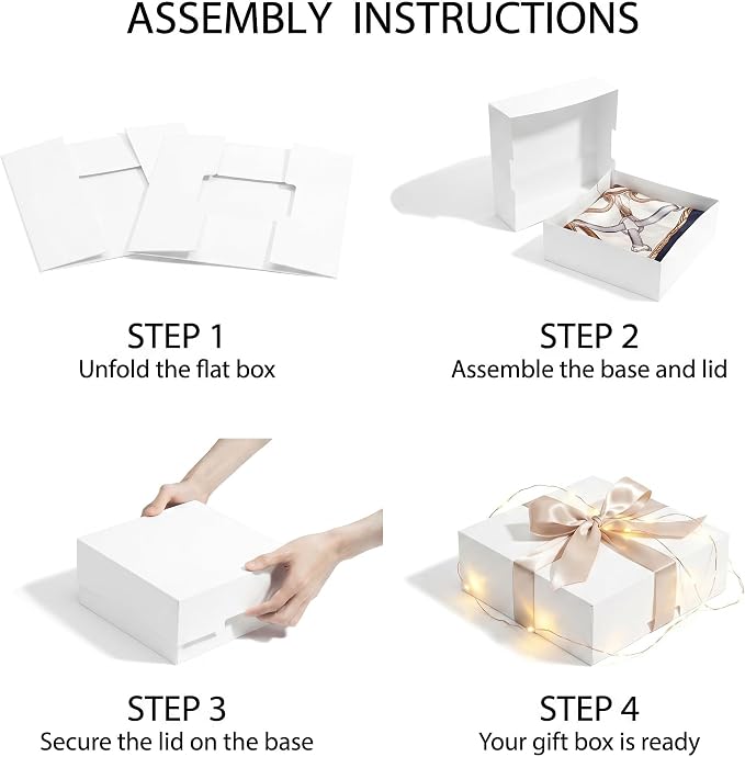 UnicoPak Gift Boxes with Lids 10 Pack 9x9x3.1 Inches | White Cardboard, Separate Lid and Base Zero Assembly, Bulk For Presents, Convenient Size Multi-Purpose Use