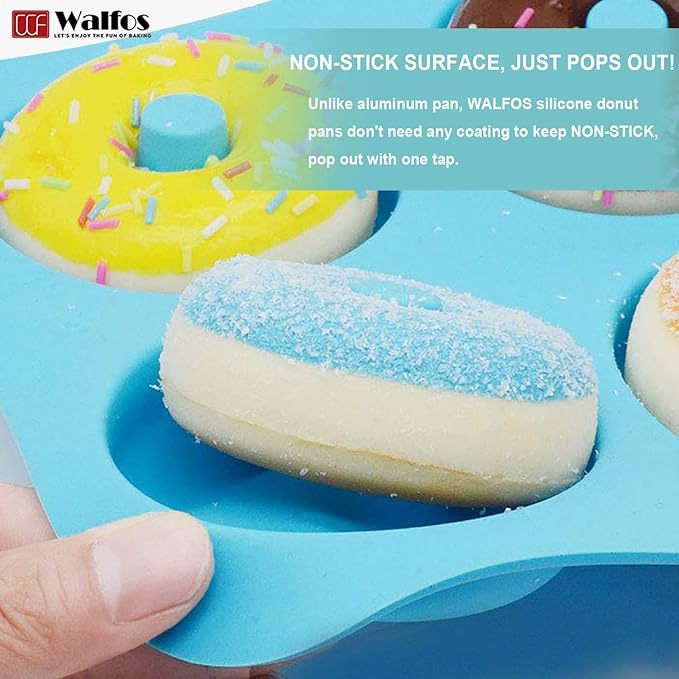 Walfos Non-Stick Donut Pan For Baking-Silicone Doughnut Mold, BPA FREE, Just Pop Out! Make Perfect Donut Cake Biscuit Bagels,Dishwasher Safe, Set of 3