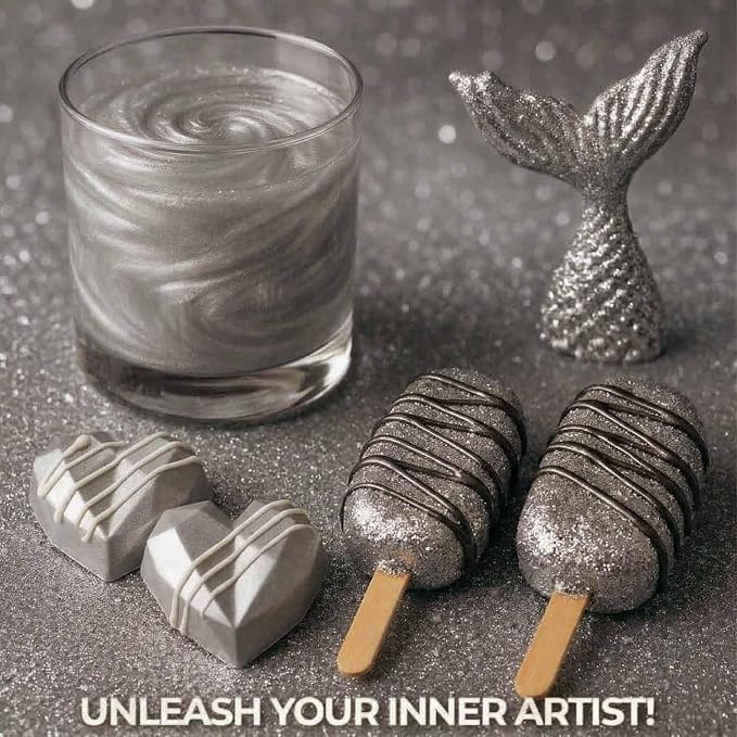 Silver Edible Glitter for Drinks 20g - Silver Edible Glitter for Cakes Cocktails Metallic Cake Decoration Sprinkles - Luster Dust for Cocktail & Cake Topper Chocolate Baking Decorating Fondant Cookies - Drink Shimmer Spray - Food Grade Vegan, Kosher, H...