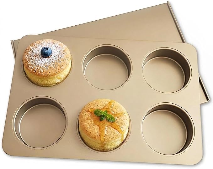 6-Cup English Muffin Pan with Sliding Lid, Nonstick Carbon Steel | 3.35" Cavities for Homemade English Muffins, 2-in-1 Breakfast Sandwiches, Hamburger Buns and Mini Quiches