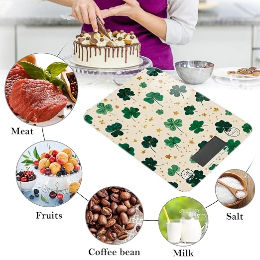 Food Scale Kitchen Scale for Baking Cooking Digital Food Weighing Measuring Scale Small Waterproof Electric Food Scale Green Clovers and Stars