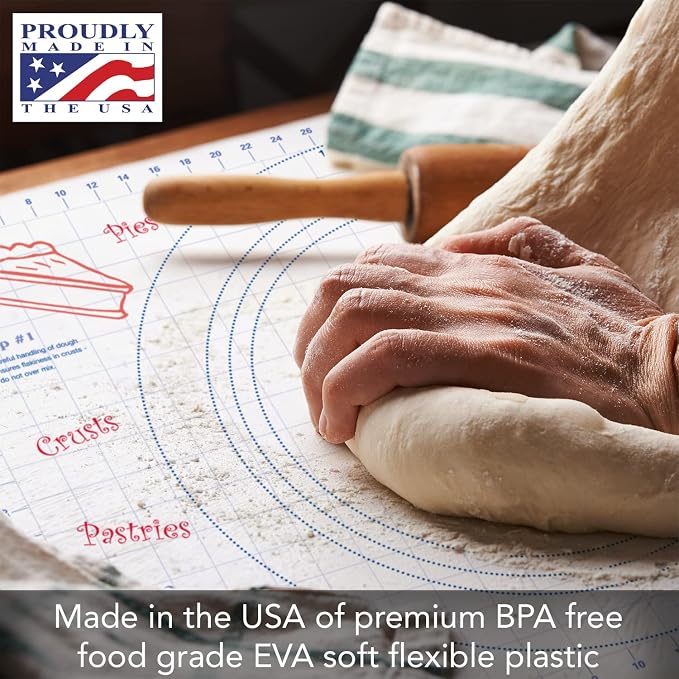 Cut N' Funnel Large Premium Pastry Mat with Pie Measurements | 24" by 18", Made in the USA, Non-slip, Flexible Plastic