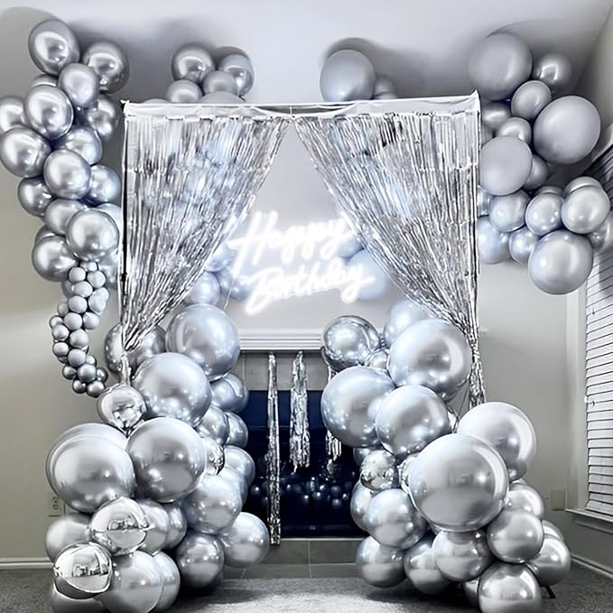Voircoloria 90pack Metallic Silver Balloons Different Size 18/12/10/5 Inch Chrome Silver Balloon Garland Arch Kit for Graduation, Wedding, Birthday, New Year, Baby Shower Decorations