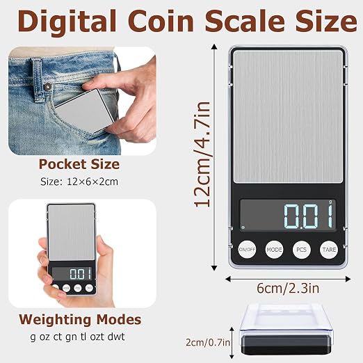 Pocket Digital Gram Scale, 0.01g High Accuracy 500g Mini Jewelry Scale, Portable Coin Counter Scale with g/oz/ct/gn/tl/ozt/DWT, Ideal for Gold, Coin, Jewelry, Coffee Bean & Kitchen Weighing