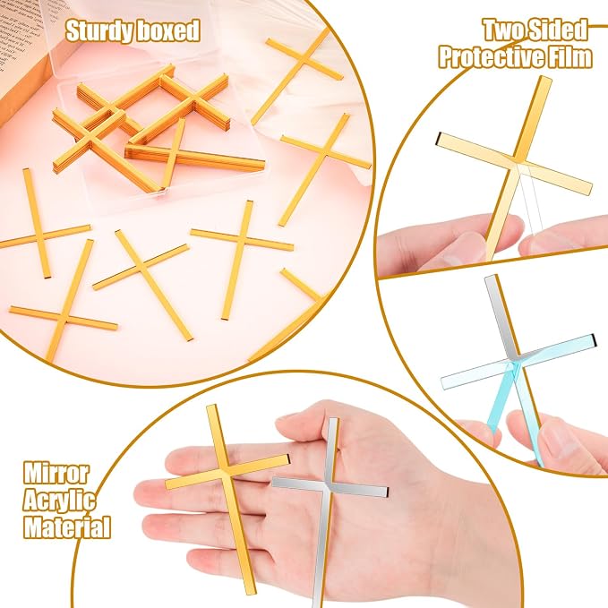 18pcs Baptism Cake Toppers Acrylic Cross Cupcake Toppers Gold Crossing Cake Charm for Baby Shower Birthday Wedding Party Christian Decorations