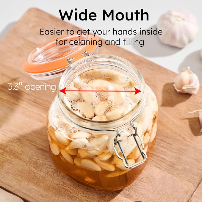 Jillmo 1 Liter Fermentation Jar, Square Glass Fermenting Kit with Weights for Making Sauerkraut, Kimchi, Pickles & More, Pack of 2