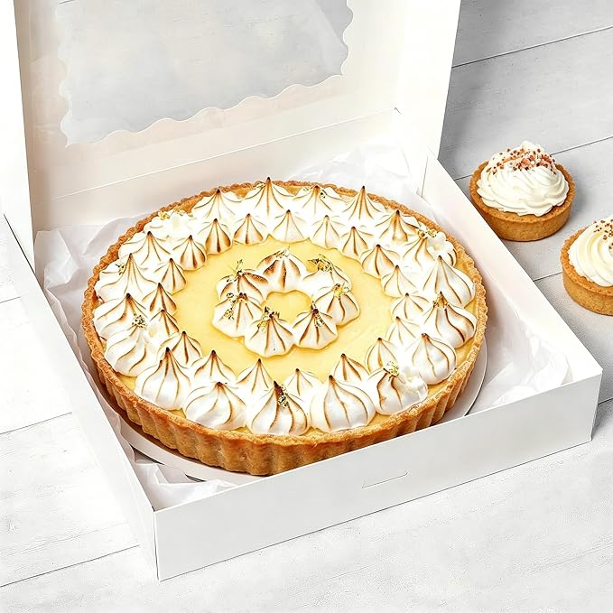 Kucoele Pie Boxes, 12 x 12 x 2.5 Inches, 20 PCS, White | Auto-Popup, with Window, Bakery Boxes, Cookie Boxes, Treat Boxes, For Chocolate Strawberries, Pastries, Muffins, Donuts