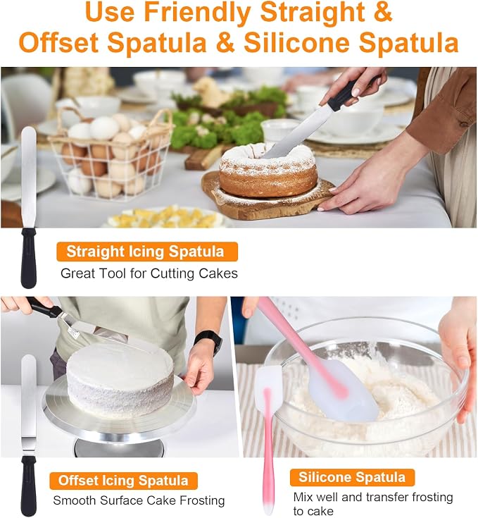 Uten 12 Inch Cake Turntable Cake Decorating Supplies Kit, 33 pcs Rotating Aluminium Cake Stand Set, Baking Tools with 20 Icing Tips, Bags, 3 Icing Smoother, Straight & Offset Spatula, Silicone Spatula