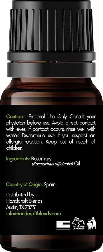 Handcraft Blends Rosemary Essential Oil – 0.33 Fl Oz – 100% Pure and Natural – Premium Grade Essential Oil for Diffuser and Aromatherapy, Skin, Massage, Candle and Soap Making Fragrance