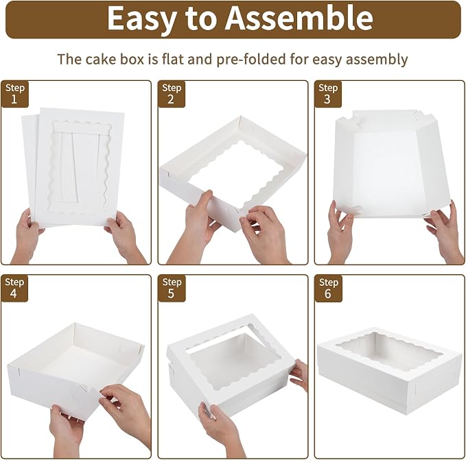 Moretoes 40pcs 14x10x4in Sheet Cake Boxes, Quarter Sheet Bakery Boxes with Window, for Pastry Baking Cake, Cupcakes, Donuts, Cookies, Pie Treat Packaging, White Large