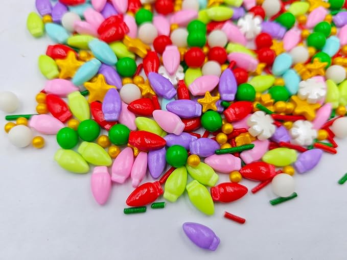 Edible 4.6 oz Colorful Christmas Lights Sugar Sprinkles, Candy Bulbs for Xmas Cake Decorating and Cupcake Toppers, Cookie Decoration, Ice Cream Topping