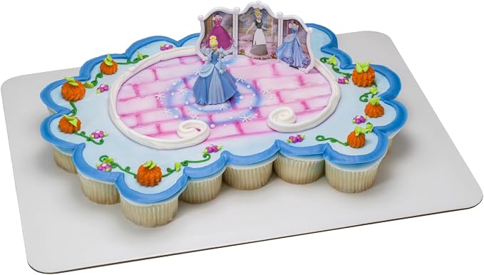 DecoSet® Disney Princess Cinderella Transforms Cake Topper, 4-Piece Birthday Cake Decorations Set with Figurine and Dress Stickers