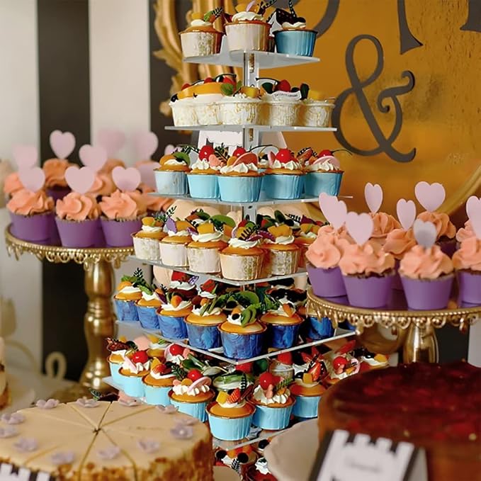 7 Tier Cupcake Stand for 100 Cupcakes, Cake and Cupcake Combo Dessert Tower Holder, Clear Acrylic Cupcake Riser, Large Pastry Cupcake Display for Birthday Wedding Party…