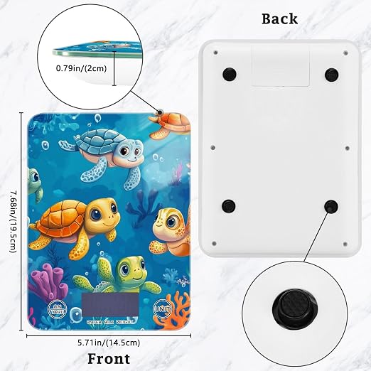 Blue Turtles and Corals Food Scale Kitchen Digital Scale Food Ounces and Grams Dieting Baking Cooking Waterproof Glass Panels LCD Display,4 Units Tare Function