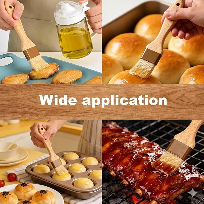 2 Pcs Pastry Brush, Natural Bristle Basting Brush, Beech Wooden Handle Basting and BBQ Brushes for Cooking, Butter, Oil, Egg, Marinade, Sauce, Grilling, Baking (1 Inch, 1 1/2 Inch)