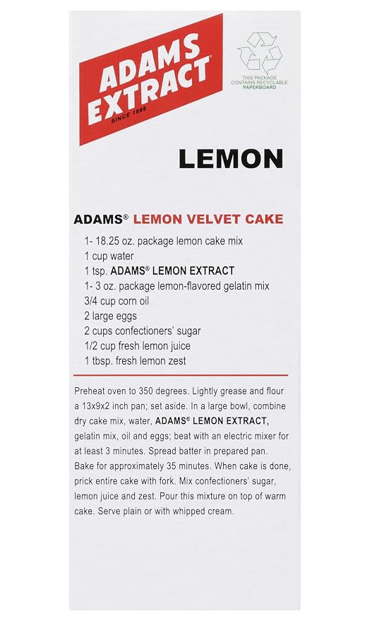 Adams Extract Lemon Extract, True Fruit Flavor, Gluten Free, 1.5 FL OZ Glass Bottle (Pack of 1)