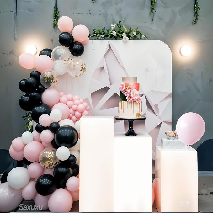 Pink and Black Balloon Arch Kit, Black Pink Balloons Garland Arch Kit, Macaron Heart Latex Balloons, Gold Silver Confetti Balloon For Girl Women Birthday Valentine's Day Mother's Day Party Wedding