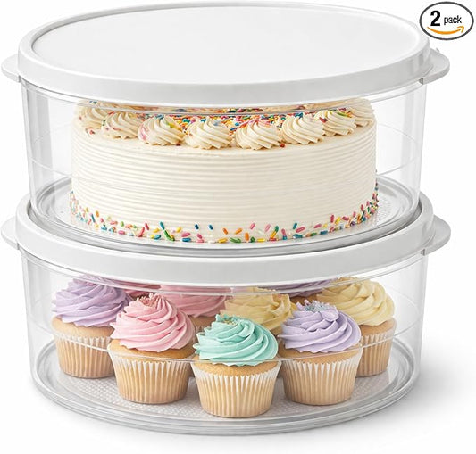 Evelots 2-Pack 10-Inch Airtight Food Storage Container with Lid - Portable Carrier for Pies, Cakes, Cupcakes & More - BPA-Free Clear Plastic - Secure & Easy Transport