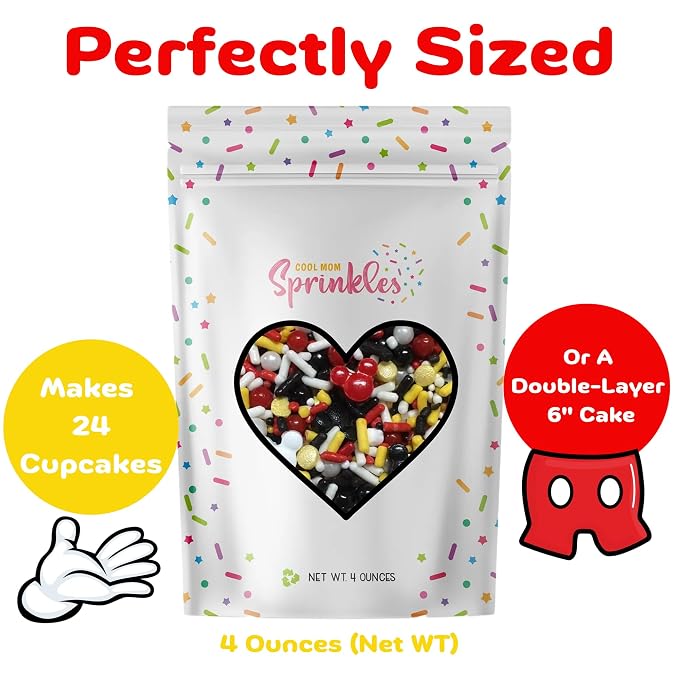 COOL MOM SPRINKLES Happy Mouse Sprinkles (4 oz.) – Themed Sprinkles for Decorating Birthday Cakes, Cupcakes, Cookies & Desserts – Mixed in the USA/Gluten-Free