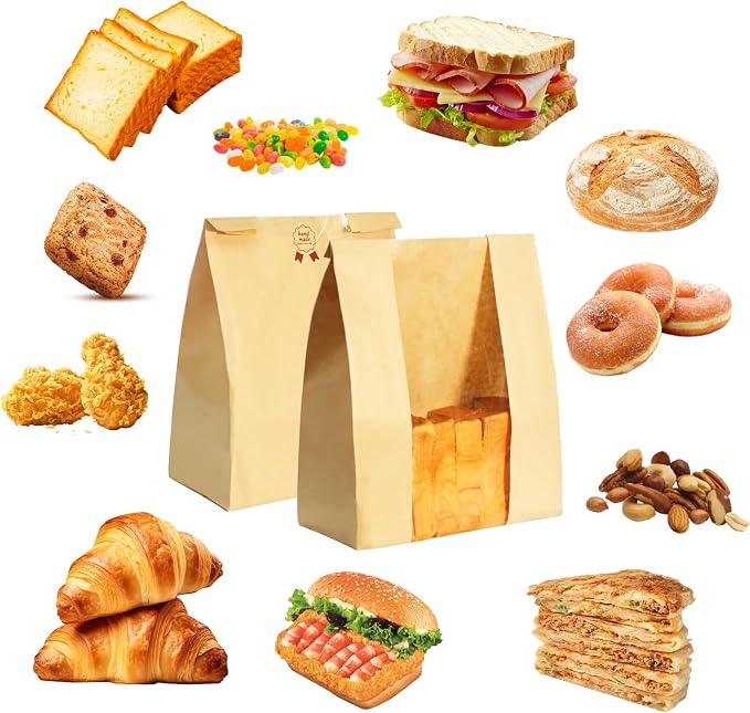 Bread Bags for Homemade Bread 25PCS Paper Sourdough Large Bakery Bags with Window for Baked Food Packaging Storage Gift Giving Includes 25PCS Label Seal Stickers 13.7x8.3x3.5in