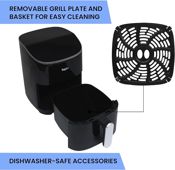 Total Chef Electric Air Fryer Oven 5 Qt/4.8L, Digital Touchscreen Controls, 8 Smart Cooking Presets, Adjustable Temperature, Programmable Timer, Non-Stick Basket, Quick Easy Meals, Black