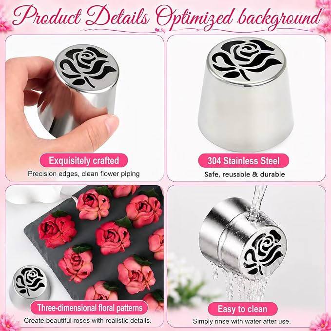 Extra Large Russian Piping Tips Stainless Steel Icing Tips Set for Buttercream Roses 3D Floral Designs Baker Tools for Wedding Birthday Cakes Cupcakes Cookies (Extra Large Russian Piping Tips 2)