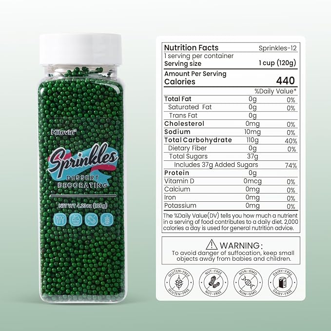 Green Sprinkles for Cupcakes, Green Nonpareils, 2 mm Pearl Sprinkles, Nonpareils Sprinkle for Cake Decorating, Cookies, Ice Cream, Macarons, and Baking(120g/4.23oz)