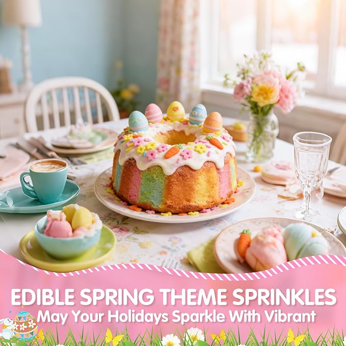 Edible Sprinkles 4-Pack Set,Edible Orange Sprinkles for Cake Decorating,Pink Orange and Yellow,Confetti Jimmies and Pink Sanding Sugar,Petal Rabbit Confetti,Carrot Sprinkle,Nonpareils,Pastel Cake Decorations for Baking,Desserts,Cupcakes,Ice Cream,Cooki...