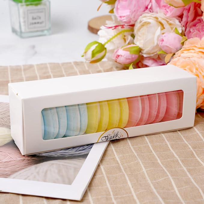 28 Pack Macaron Boxes with Clear Window Small Macaron Pastry Bakery Packaging Container for 6 Bakery Cocoa Truffle Dessert Wedding Gift