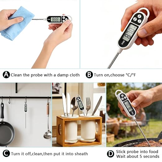 Candy Thermometer Digital Instant Read for Meat Kitchen Cooking Food Oil Deep Fry BBQ Grill Smoker (1, 9.4in)