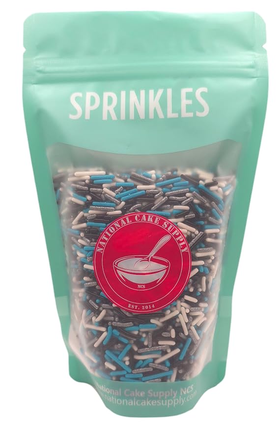 NCS North Carolina Game Day Black, White, Teal & Silver Jimmies Edible Sprinkles – Cupcake, Cake & Cookie Decorations, 7 oz