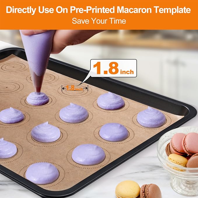 Macarons Cookie Parchment Paper Sheets Template, Pre-cut Circle Printed Half Sheet Parchment Baking Paper sheet, Non-Stick & Easy Clean unbleached Parchment Paper Sheets for Baking,100 Sheets
