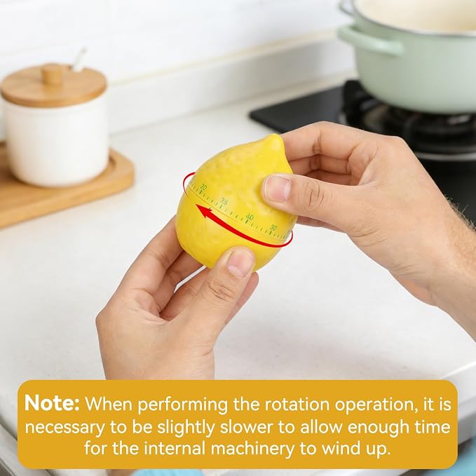 Lemon Kitchen Timer, 60 Minute Wind up Timer Mechanical Wind up Kitchen Timers with Alarm, Mechanical Desk Timer Manual Countdown Timers for Home, Study and Cooking