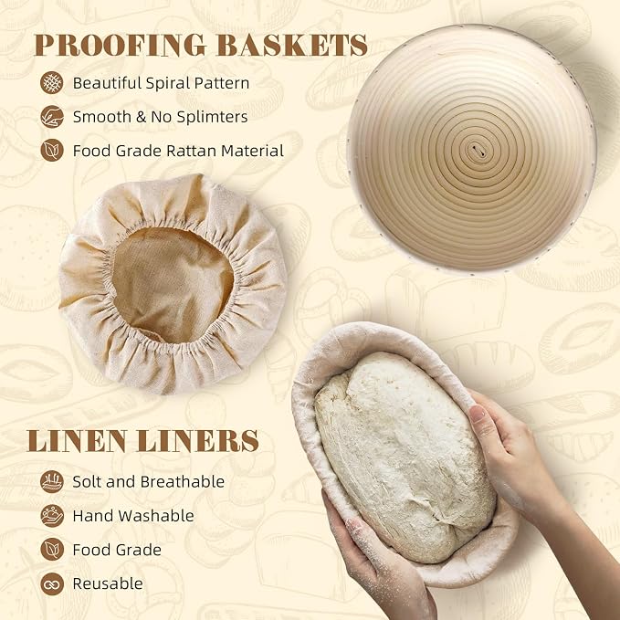VIMERPA Sourdough Starter Kit, Bread Making Kit with Sourdough Starter Jar for Beginners, Banneton Bread Proofing Basket for Home and Kitchen, Sourdough Bread Baking Supplies, Bread Making Tools Kit