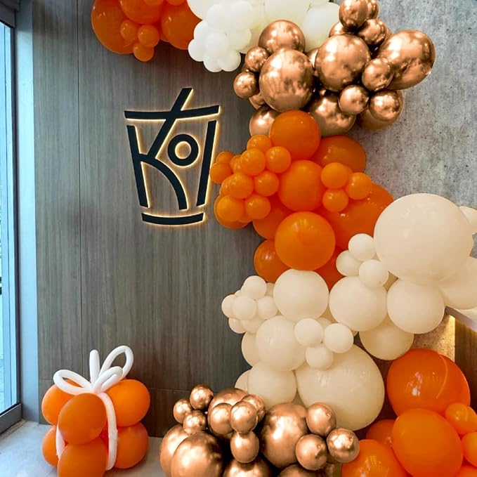 Fall Balloon Arch Kit, 160Pcs Orange White Metallic Copper Boho Thanksgiving Balloons Garland for Autumn Birthday Baby Shower Party Decorations