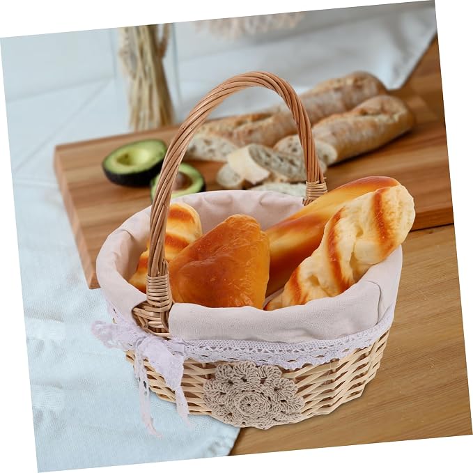 1pcs Hand Woven Rattan Basket Cloth Lining Multipurpose Storage Organizer for Bread Fruits and Picnic Essentials Lightweight Design for Easy Carrying
