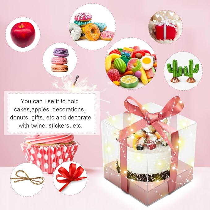 12 Pack Clear Plastic Cupcake Boxes, 3.5 Inch Gold Single Cupcake Containers Disposable Individual Cup Cake Carrier Holder Boxes with Inserts and Ribbon (Rose gold)