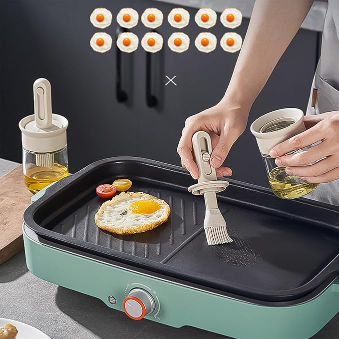 Oil Dispenser Bottle with Brush - Glass Oil Dispenser for Kitchen with Silicone Heat Brush - Cooking Brush for Oil and Cooking BBQ Grill Frying Kitchen (A, 16x6.7cm)