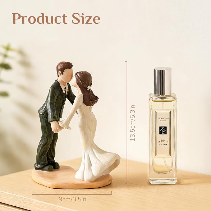 Storieme Bride and Groom Cake Topper: 5.3" Elegant Vintage Wedding Toppers for Cake - Romantic Engagement Newlyweds Kissing Resin Figurines Couple Gifts for Anniversary