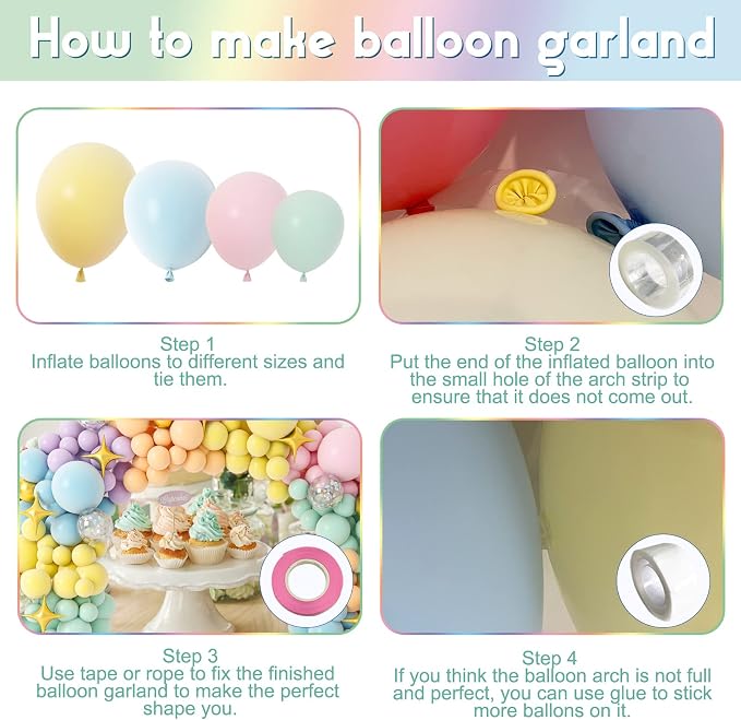 PERPAOL 146pcs Easter Pastel Rainbow Balloon Arch Garland Kit Macaron Unicorn Spring Globos Para Decoracion with Star Foil Balloon for Baby Shower Birthday Anniversary Mermaid Party Graduation