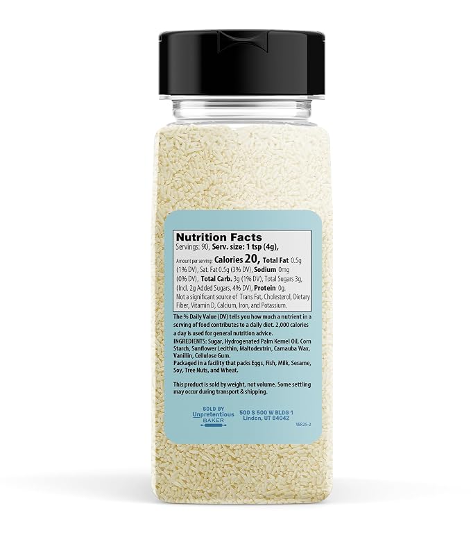Unpretentious White Jimmies Sprinkles (2 Cups), Light Ivory, Perfect for Festivities, Multi-Use Shaker Bottle, Dessert Decorating (12.8 Ounce)