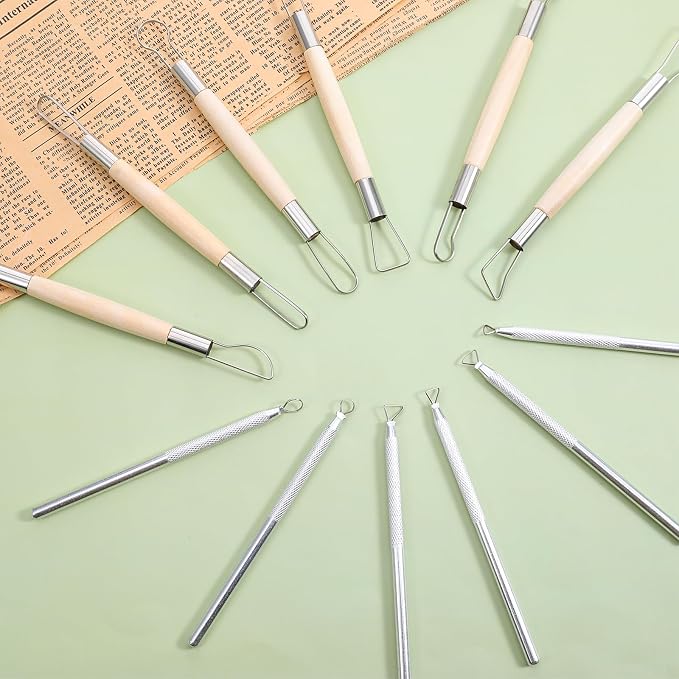 12PCS Double-Sided Clay Sculpting Tools, Wooden Handle Clay Carving Tools Clays Wire Loop Sculpture Set Clays Pottery Sculpting Tool Set for Ceramic, Carving Modeling