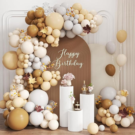 Boho Brown and White Balloon Garland Arch Kit, 167Pcs Cocoa Dusty Gray Nude Sand White Balloons for Graduation Birthday Baby Shower Wedding Neutral Gender Reveal Party Decor