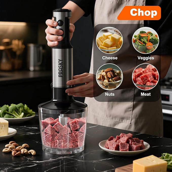Immersion Blender Handheld 1200W, 20-speeds Immersion Hand Blenders, Hand Mixer with Mining Beaker,Chopper,Whisk, Frother and Stick Blender Suitable for Kitchen, Protein Shakes and Baby Food (Silver)