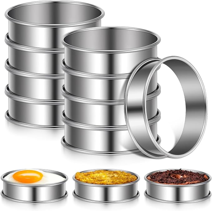 12 Pcs Cookie Rings for Baking 3 Inch, Silver Stainless Steel Baking Rings with Double Rolled Edges, Nonstick Muffin Ring Molds for Home Baking 3.39 x 0.87 Inches
