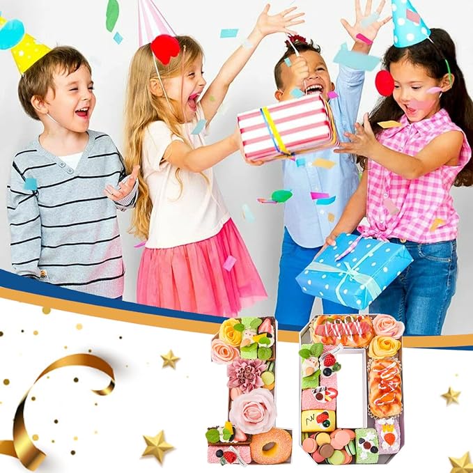 10 Set Cardboard Number for Charcuterie 10.2'' Fillable Tray Charcuterie Paper Box for 10th Birthday Anniversary Party Decorations Chocolate Candy Cupcake Container