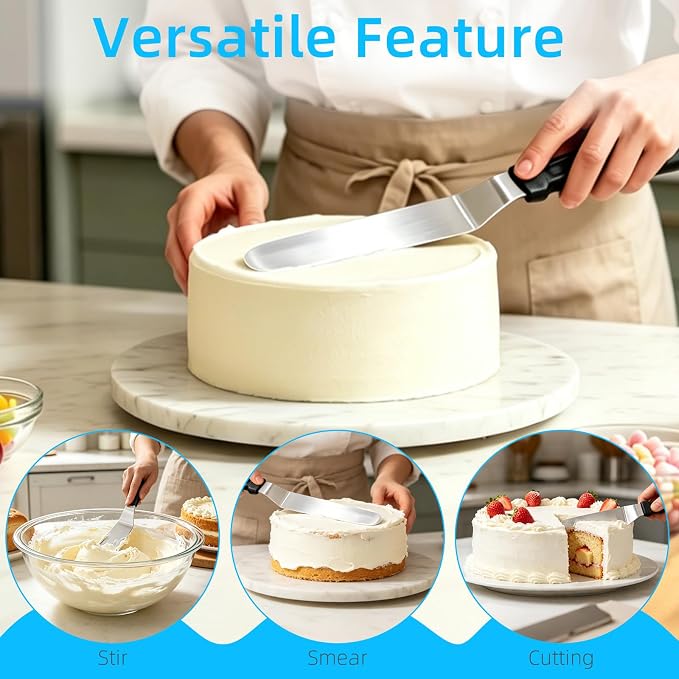 3 PCS Icing Spatulas (6",8",10") Stainless Steel Cake Decorating Spatulas Set with Black Plastic Handle for Home,Kitchen or Bakery