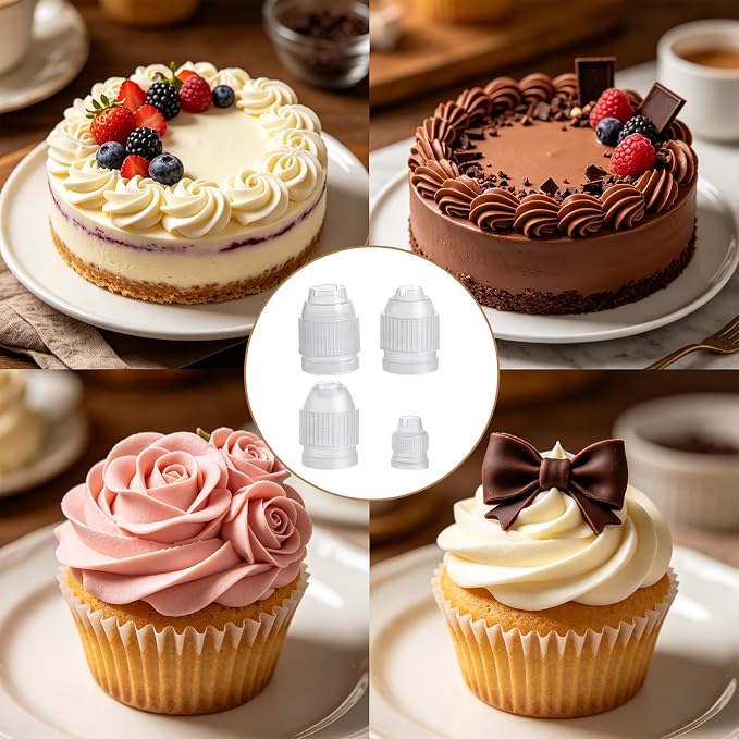 12 Pcs Plastic Couplers for Piping Bags,Size: S,L,M,XL | Piping Bag Couplers,White Piping Couplers for Icing Nozzles,Cake Piping Design