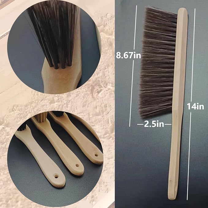 Wooden Bench Brush with Soft Bristles – 2 Pack Wide Table & Counter Dusting Brush for Cleaning Crumbs, Lint, Clothing, Furniture, Kitchen Surfaces & Workbenche